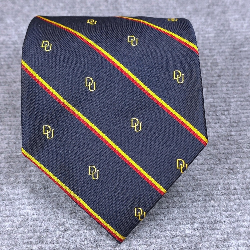 University of Denver Tie Ferrell Reed Stripe Necktie 100% Silk Navy Made in USA